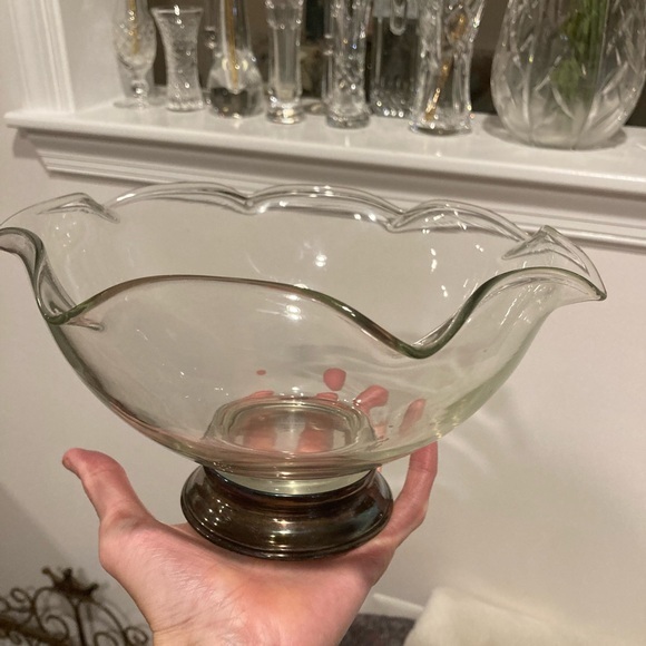 Sterling silver footed glass centerpiece bowl vintage beautiful - Picture 1 of 3